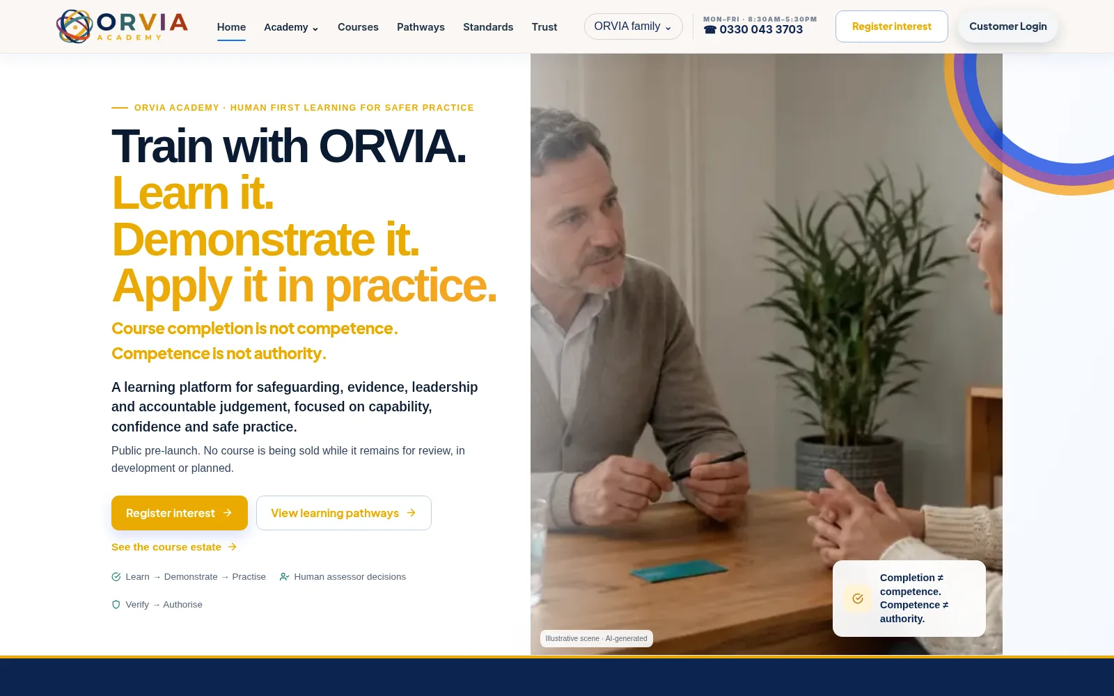 Screenshot of the ORVIA Academy website.