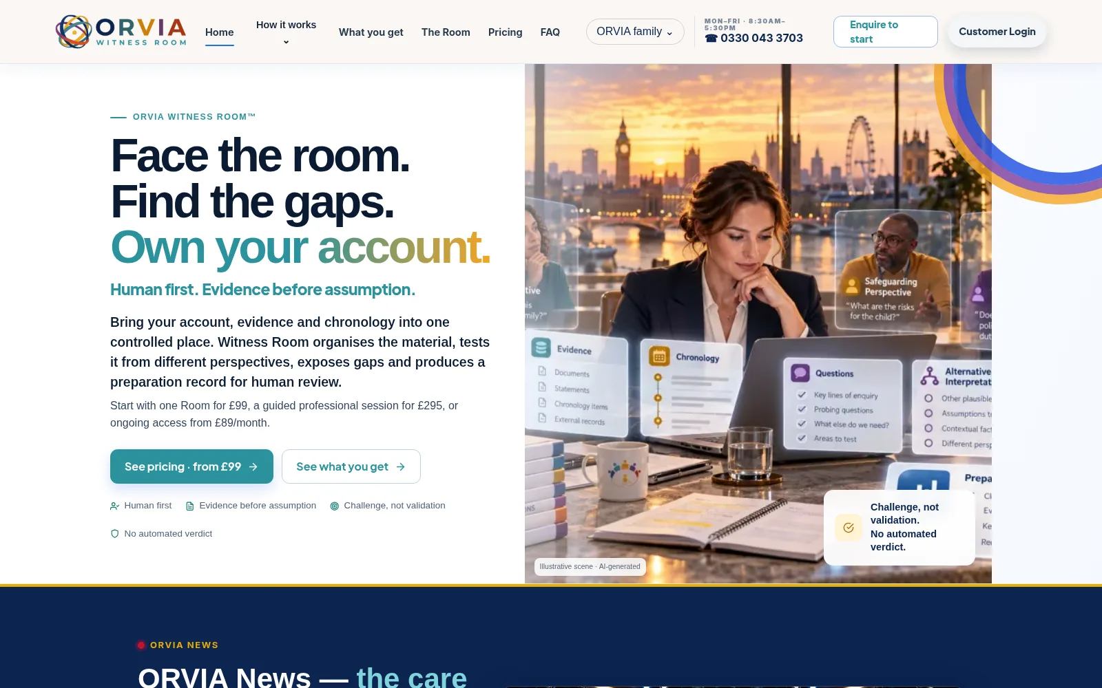 Screenshot of the ORVIA Witness Room website.