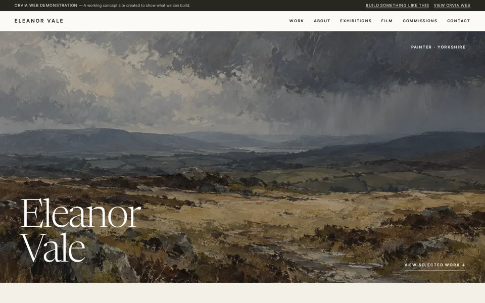 Screenshot of the ORVIA Web artist portfolio demonstration site.